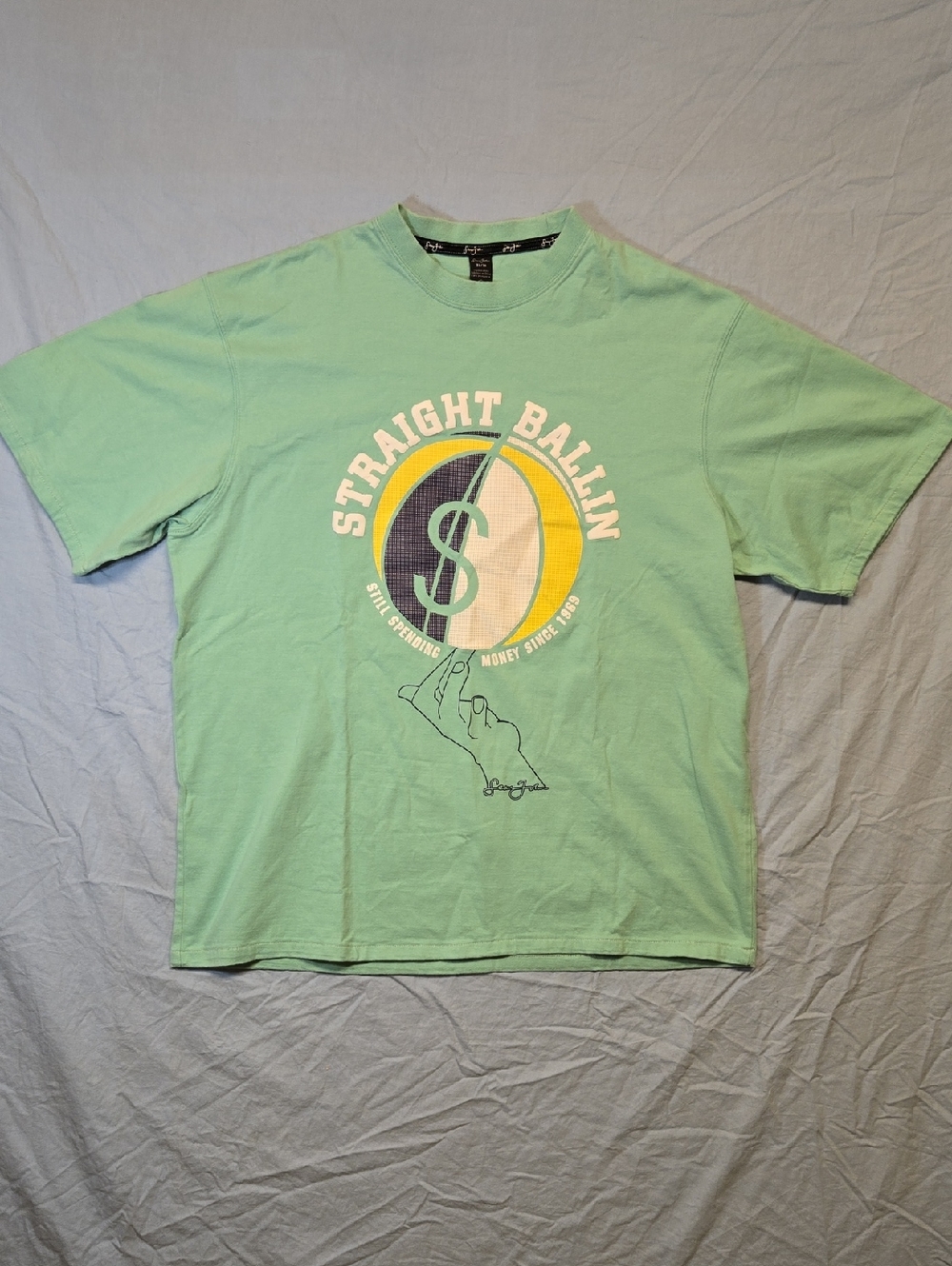 Sean John Teal 'Straight Ballin' Full Graphic Crewneck T-Shirt Vintage Y2K